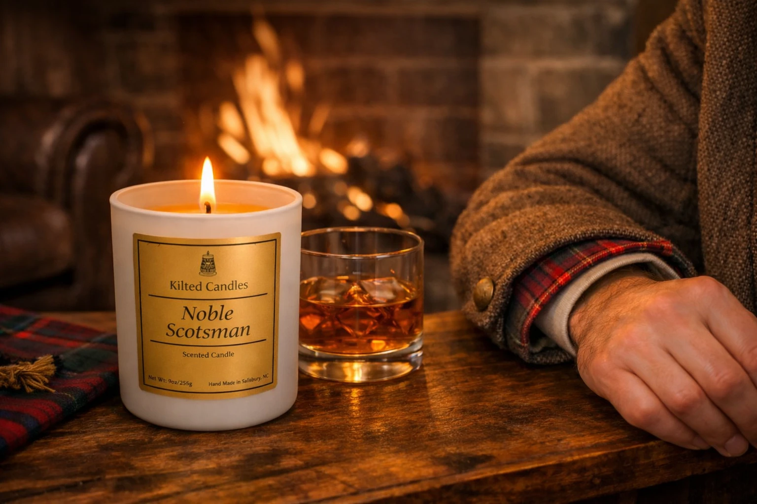Noble Scotsman Candle Closeup with Flame